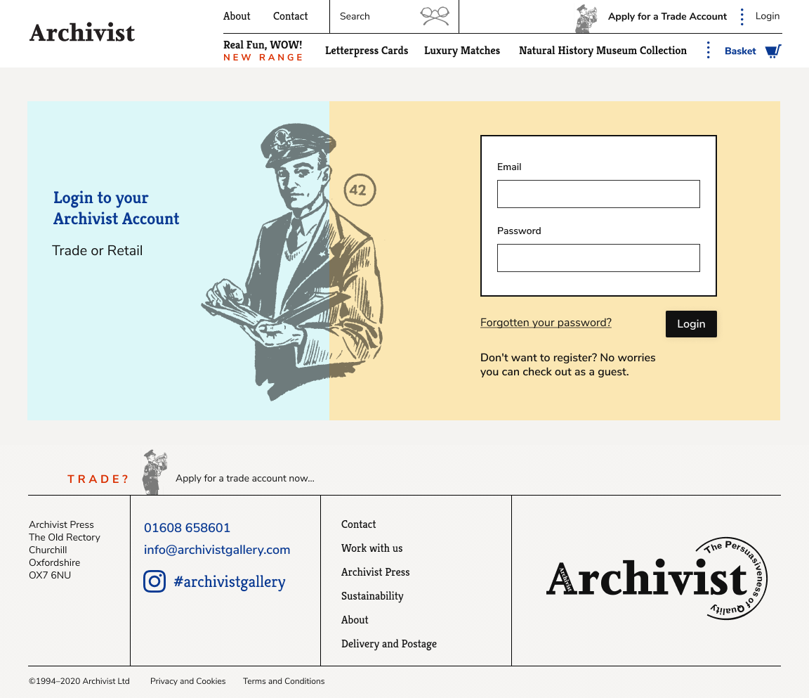 screenshot of Archivist login