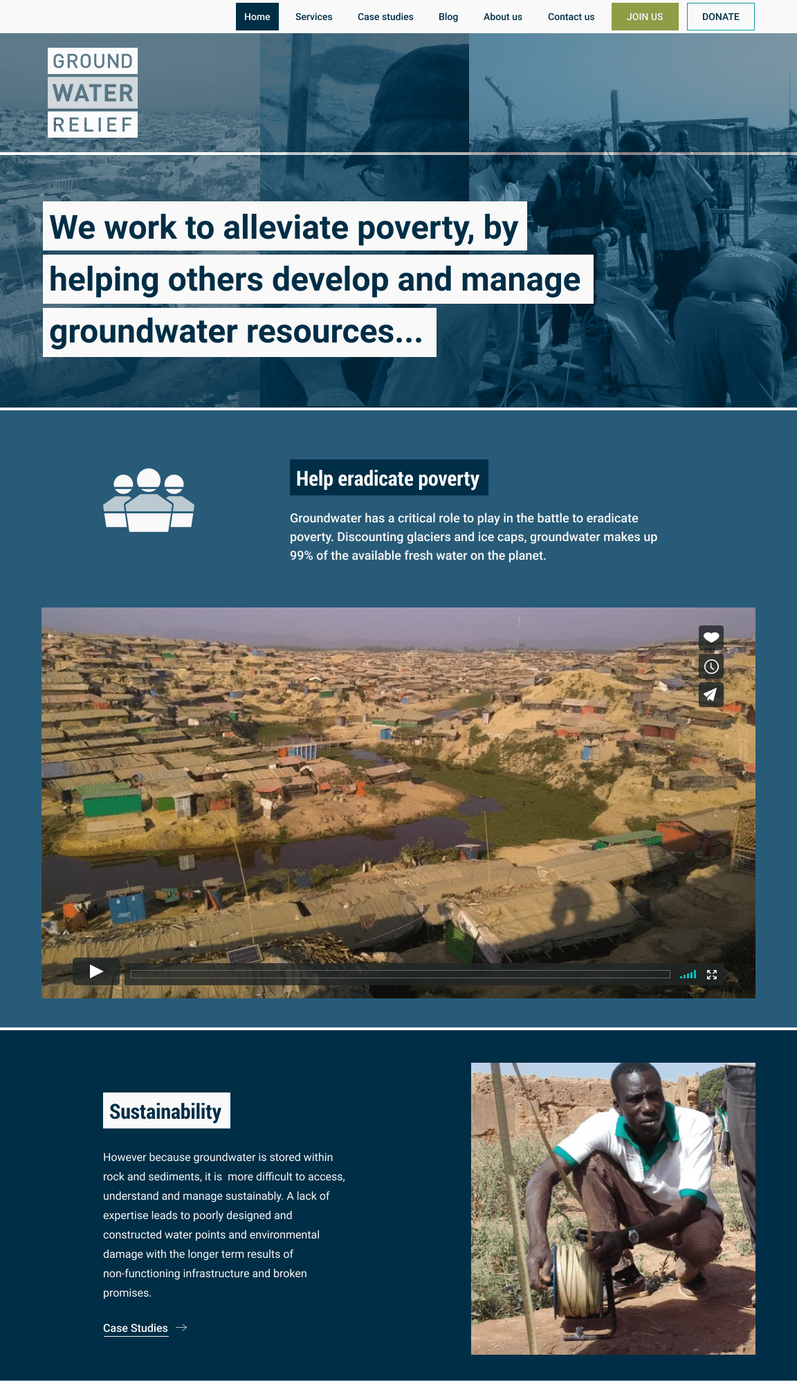 Screenshot from of Groundwater Relief homepage