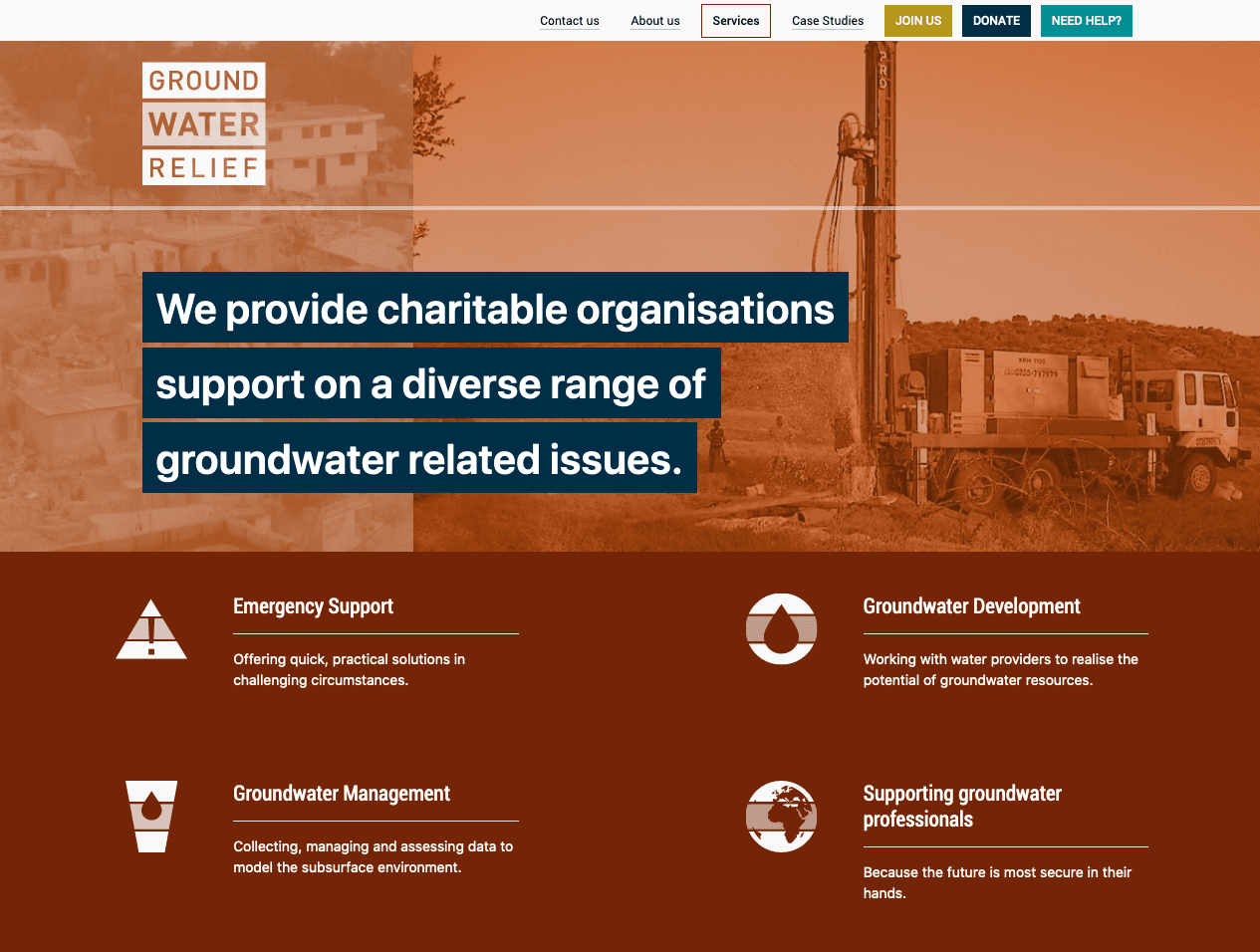 Screenshot from of Groundwater Relief Services page