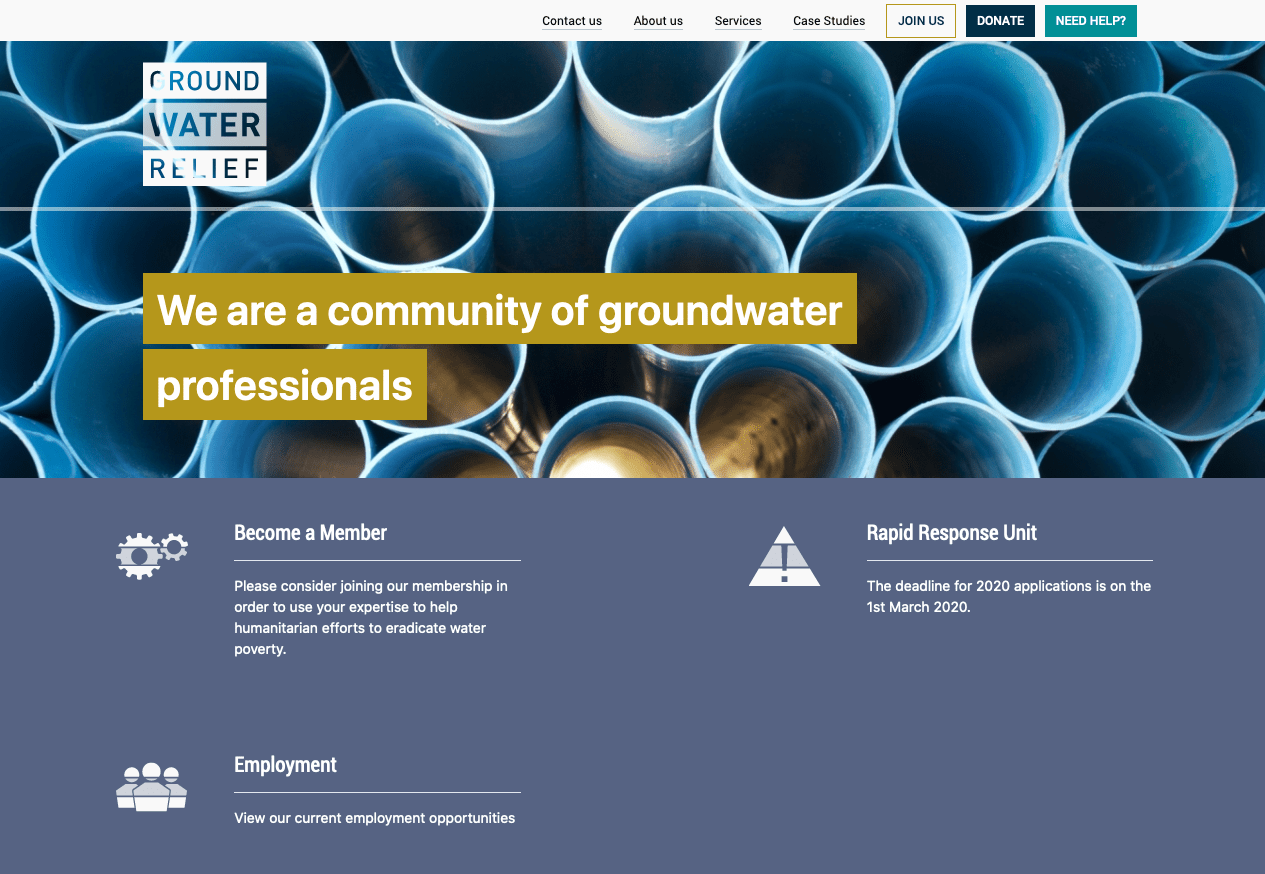 Screenshot from of Groundwater Relief Join us page