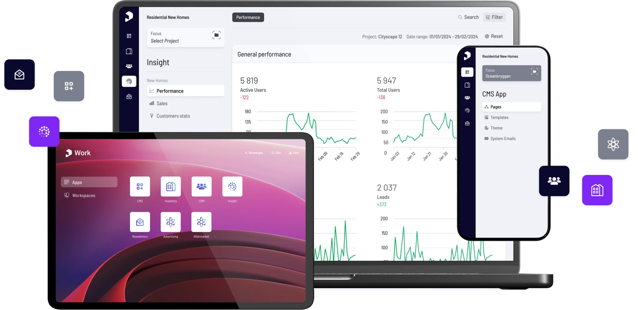 Montage of images of Workspace options and Insight Platforms for Plyo Work