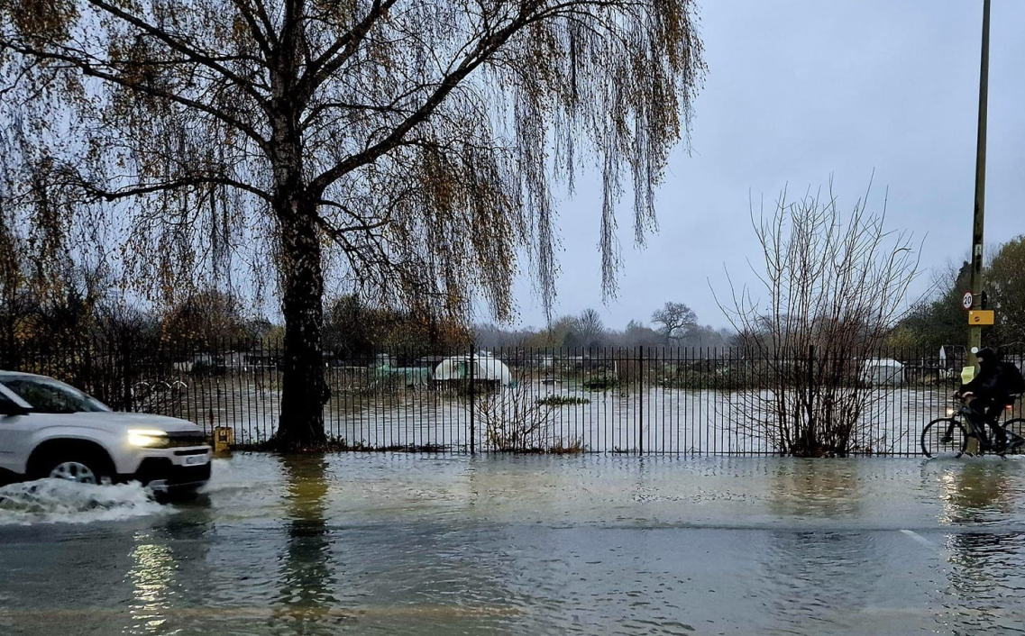 Flood. Water flows from Cowmead allotments onto Abingdon Road